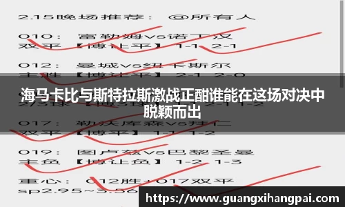 海马卡比与斯特拉斯激战正酣谁能在这场对决中脱颖而出